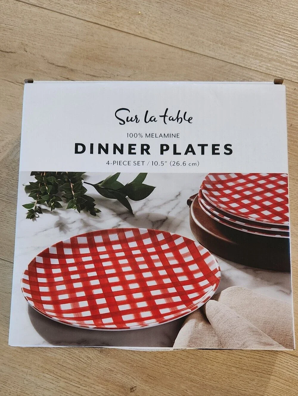 Sur La Table Red and White Gingham Dinner Plates - 4-Piece Set
